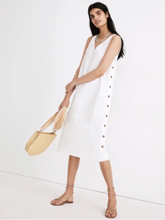 Madewell Dresses & Skirts - Madewell Linen Cotton Side-Button Midi Dress White M